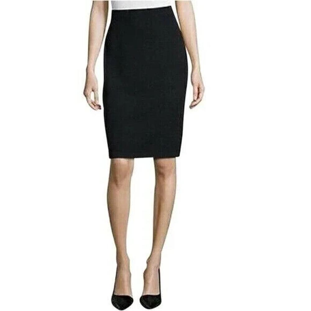 St John Santana Knit Skirt Pencil Straight Black Wool Blend Classic Knee 12 L